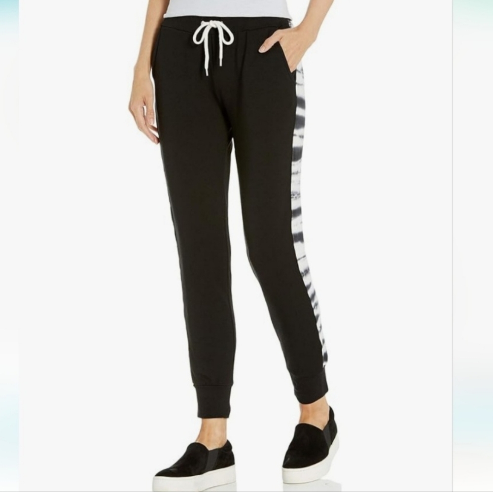 MONROW Sporty Sweatpants w/ Tie-Dye Side Panels in Blk size XS